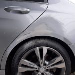 Mercedes Benz C200 205 left rear fender sanded down prior to spray painting at GP Motor Works
