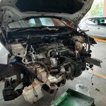 BMW 218i repaired engine being reinstalled by GP MotorWorks