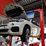 BMW X5 F15 M50d on the hoist having 3 turbos reconditioned & a new DPF unit replaced by GP Motor Works