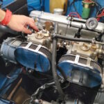 BMW 2002ti engine bay - car in for engine tuneup to stop black exhaust emissions at GP Motor Works