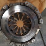 Hyundai i20 1.6 old damaged flywheel with extensive hotspot damage in for replacement at GP Motor Works