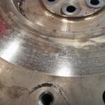 Hyundai i20 1.6 old flywheel showing extensive hotspot damage in for replacement at GP Motor Works