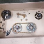 BMW Z4 small timing chain for vanos gears and parts for the vanos removed to reset the timing and idling at GP Motor Works